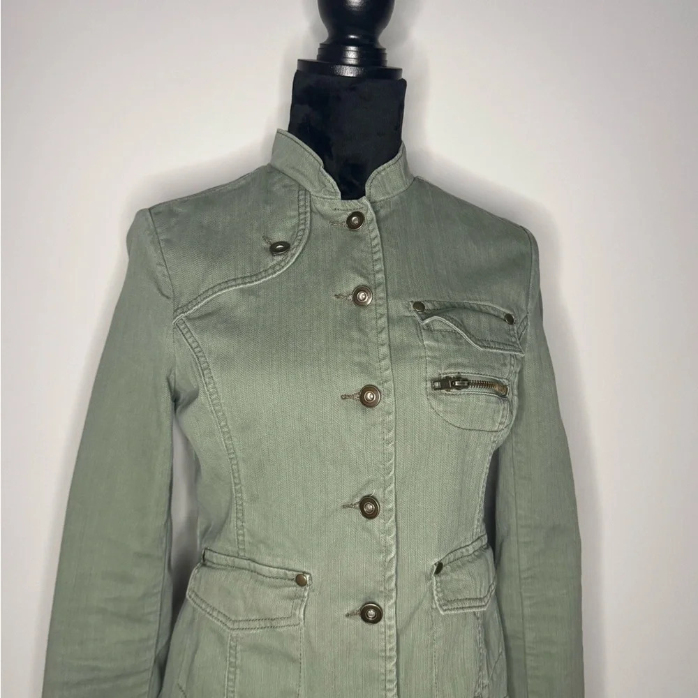 Mossimo Womens Utility Jacket Green Denim Military Button Up Pockets Casual - Picture 10 of 15